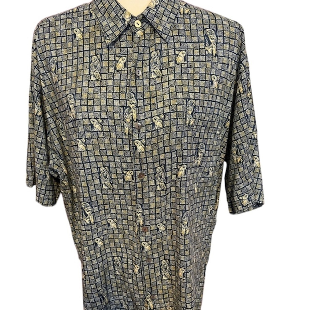 Tori Richard Parrots Cotton Blend Hawaiian Abalone Button Shirt L